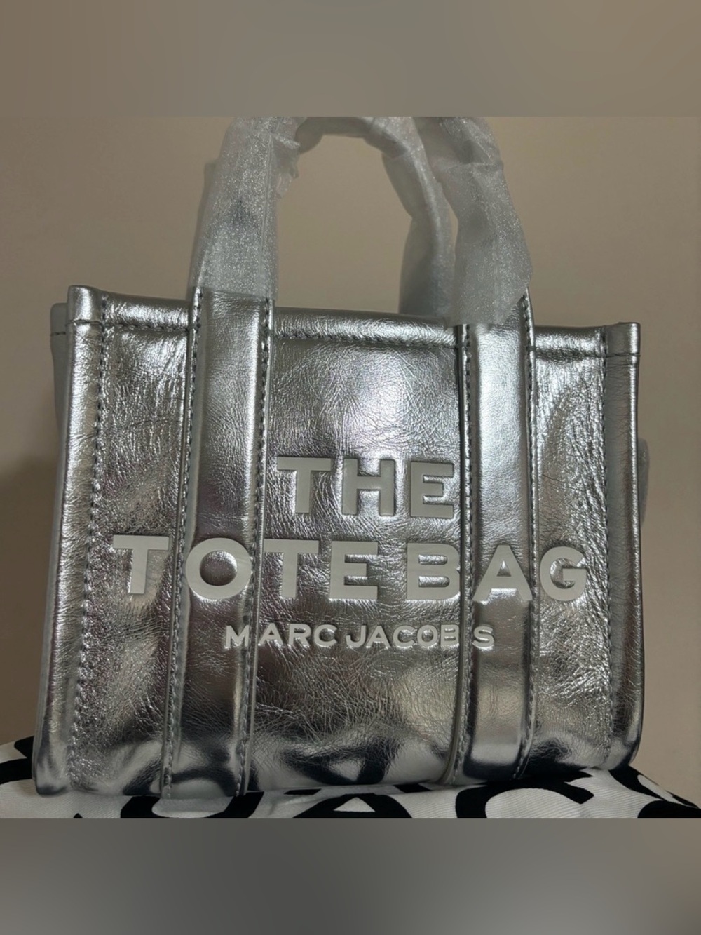Marc Jacobs Metallic Silver The Tote Bag Mini Tote